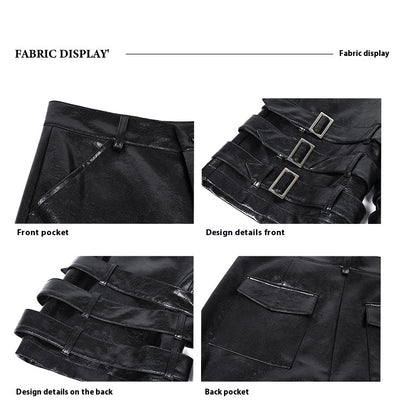 Pantalones Cortos de Cuero PU con Detalle de Anillo - Estilo Casual - Image 8