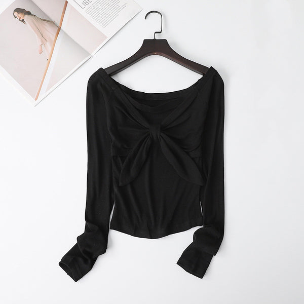 Blusa Tejida con Moño Asimétrica Sexy Hombro Descubierto - Image 6