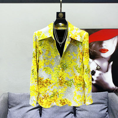 Camisa Hawaiana Amarilla Suelta con Hombreras Acolchadas para Hombre - Image 6