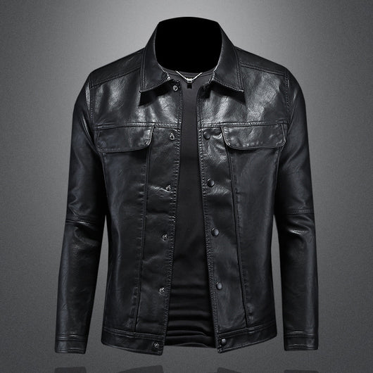 Chaqueta de Cuero para Motociclista con Solapa Clásica - Image 5