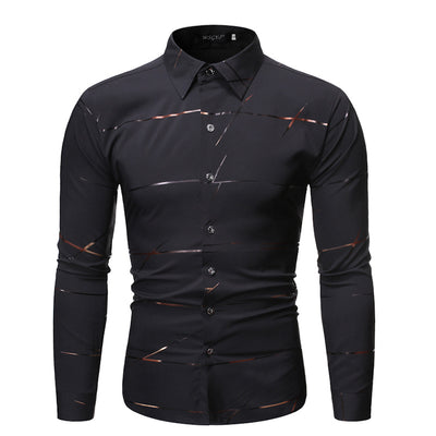 Camisa Manga Larga con Diseño de Cuello y Estampado Dorado para Hombre - Image 6
