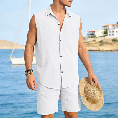 Conjunto de Camisa y Pantalones Cortos de Lino para Hombre - Image 16