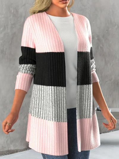 Abrigo Largo Casual para Mujer con Detalle de Raya Lateral Contrastante y Cuello Abierto - Image 12
