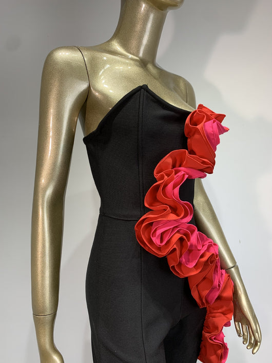 Jumpsuit Elegante Rojo con Aplicaciones y Escote Tubo - Image 16