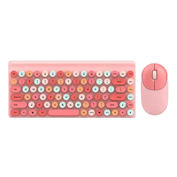 Combo Teclado y Ratón Inalámbrico Retro Lunares Colorido Portátil