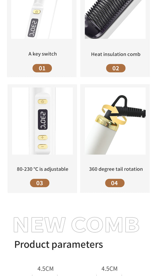 Two white and gold electric hot combs, one larger with a textured panel and one smaller with a digital temperature display. - Image 5