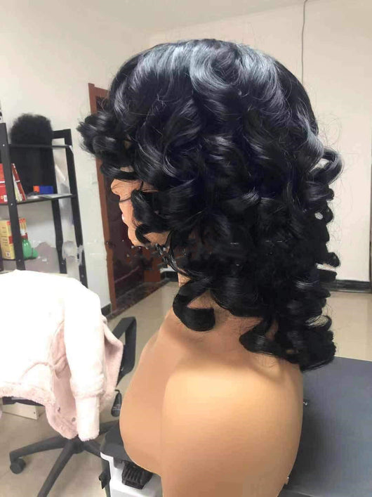 Peluca Rizada Afro Corta Voluminosa - Cabello Negro Explosivo de Belleza Europea - Image 5