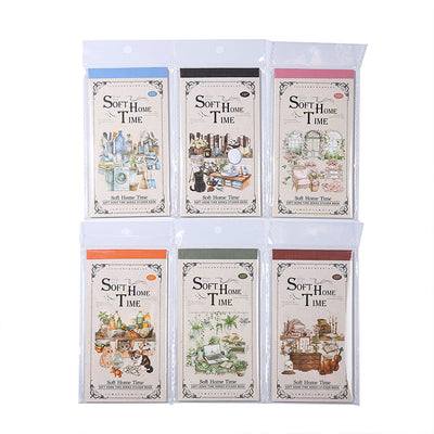 Soft Home Time Series decorative stickers featuring retro-style illustrations of furniture, books, and flowers. - Image 5