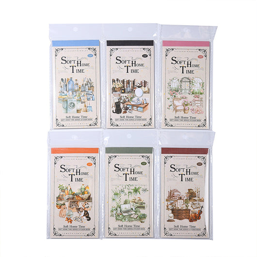 Soft Home Time Series decorative stickers featuring retro-style illustrations of furniture, books, and flowers. - Image 5