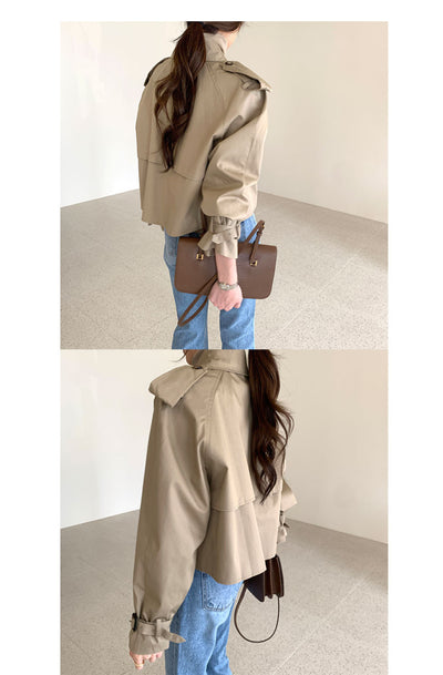 Abrigo Trench Corto Retro Coreano Doble Botonadura Oversize Manga Larga - Image 5