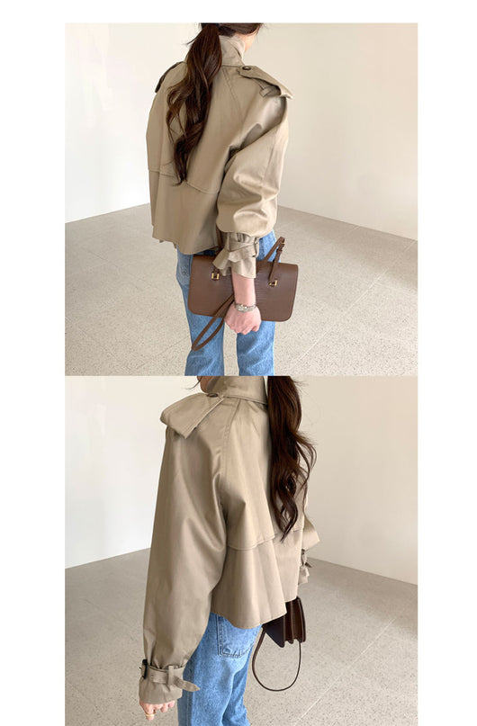 Abrigo Trench Corto Retro Coreano Doble Botonadura Oversize Manga Larga - Image 5