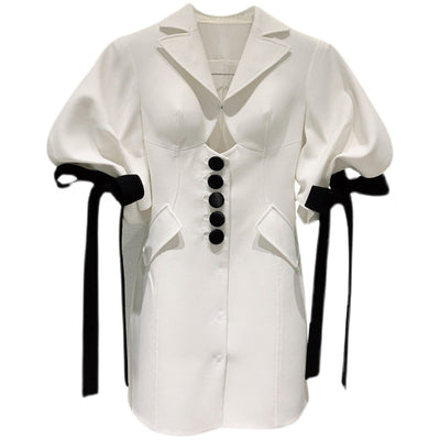 Vestido Blanco con Moño y Mangas Puff Diseño Exclusivo - Image 5