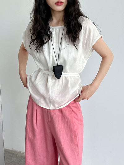 Blusa Tencel Lino Cuello Redondo Ajustada para Mujer - Image 23