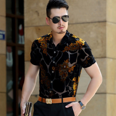 Camisa Terciopelo Dorado Hueca Manga Corta - Image 6