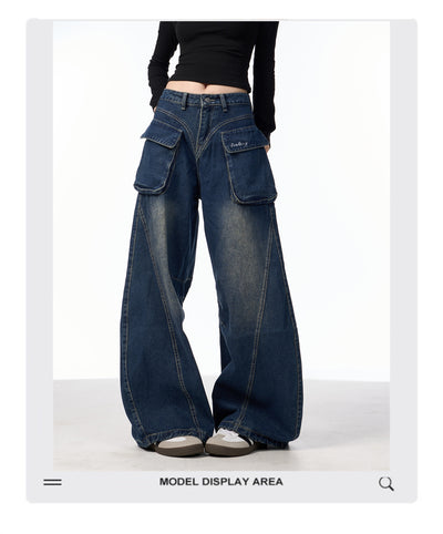 Pantalones Vaqueros Anchos de Cintura Alta con Bolsillos Funcionales - Image 10