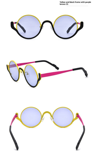 Lentes de Sol Mujer Bloques de Color Titanio Puro Diseño Redondo - Image 15