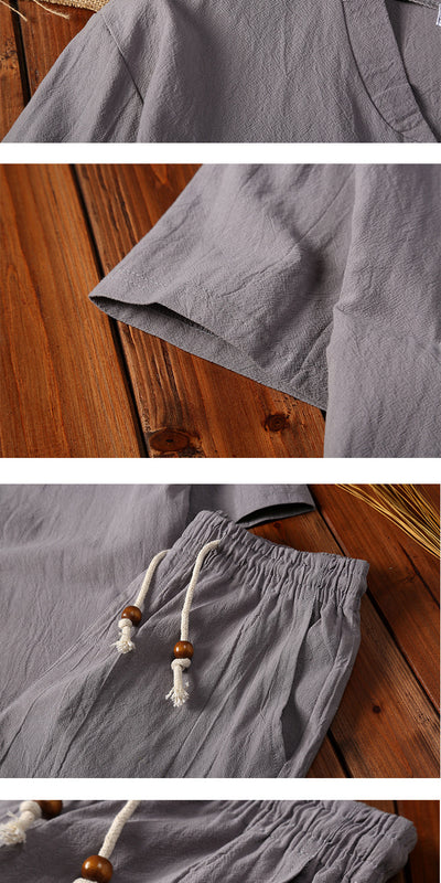 Conjunto de Dos Piezas en Algodón y Lino con Cuello V y Cierre Ajustable - Image 16