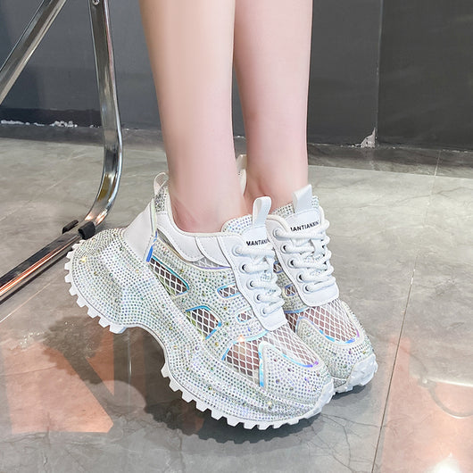 Zapatillas Deportivas Plataforma Gruesa para Mujer con Brillo y Cristales - Amarillo Claro - Image 33