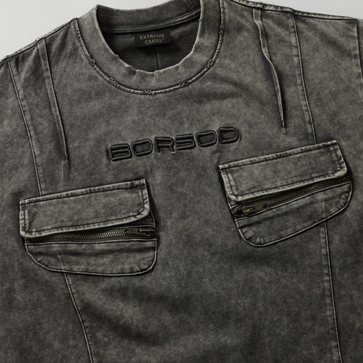 Playera Retro de Trabajo con Bolsillos Decorativos y Efecto Desgastado - Image 11