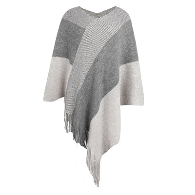 Poncho Suéter Abrigo con Contraste de Colores - Image 14