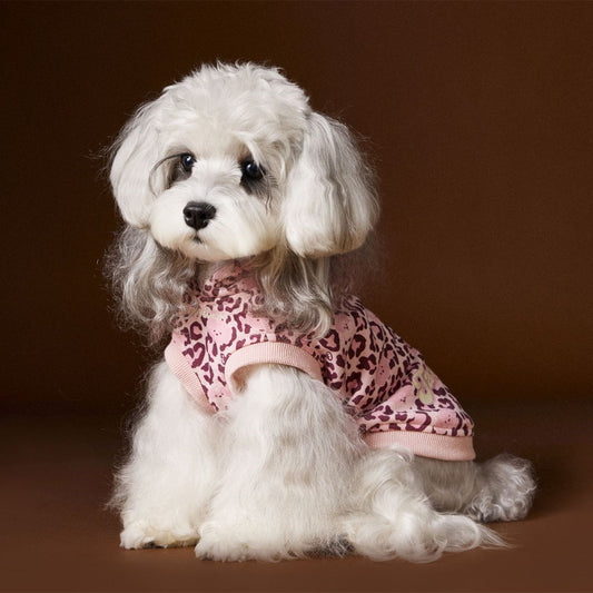 Suéter Tipo Hoodie sin Mangas Estampado Leopardo para Perros Bichon Schnauzer Yorkshire