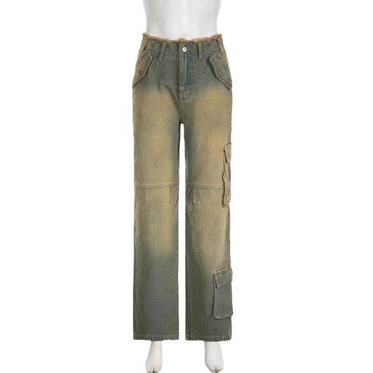 Jeans Sueltos Tiro Bajo Efecto Desgastado con Bolsillos y Costuras Decorativas - Image 5