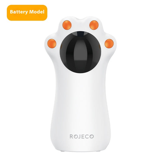 White cat's paw shaped laser toy with orange paw pads and a black laser emitter, labeled "Battery Model." - Image 6