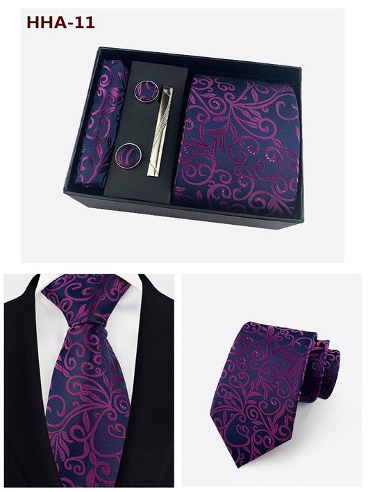 Set de Corbata Paisley con Clip y Caja de Regalo - Corbata Negra Elegante para Negocios - Image 24