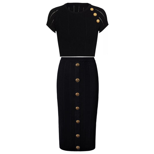 Conjunto de Falda Midi y Blusa Tejida - Elegancia Versátil