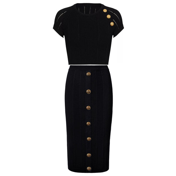 Conjunto de Falda Midi y Blusa Tejida - Elegancia Versátil