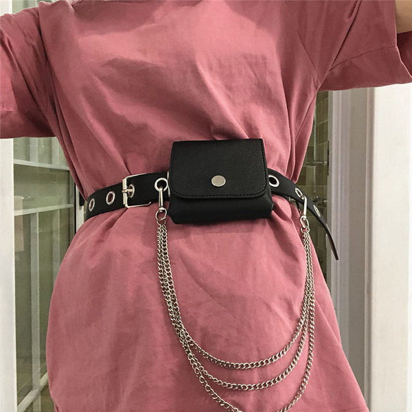 Cinturón Punk con Cadena Decorativa para Mujer - Accesorio de Moda Urbana