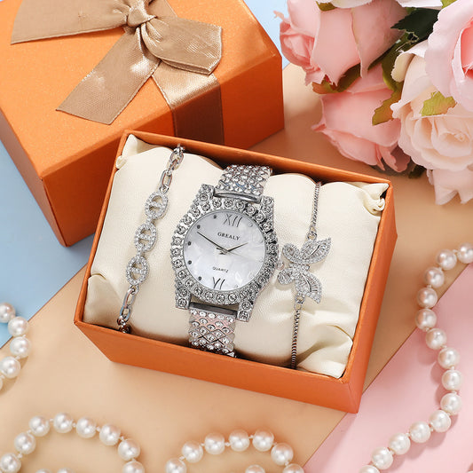Reloj de Cuarzo con Pulsera de Mariposa y Cristales Zircón