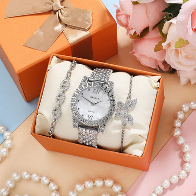 Reloj de Cuarzo con Pulsera de Mariposa y Cristales Zircón