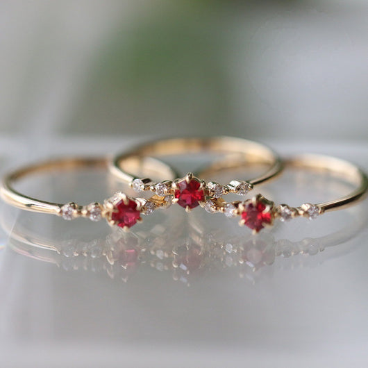 Anillo de Compromiso y Boda en Oro 16k con Rubí y Diamantes para Mujer