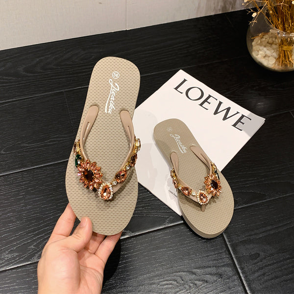 Sandalias de Playa Verano con Diamantes - Chanclas Elegantes de Alto Grado