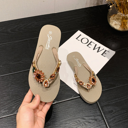 Sandalias de Playa Verano con Diamantes - Chanclas Elegantes de Alto Grado
