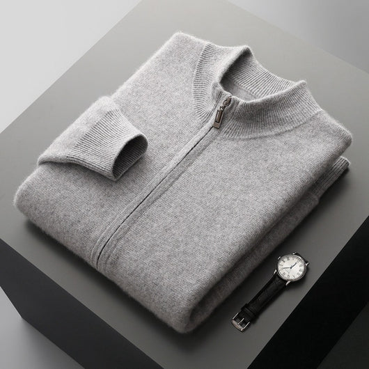 Suéter Tejido de Lana Reversible para Hombre con Cierre - Colores Sólidos - Image 3