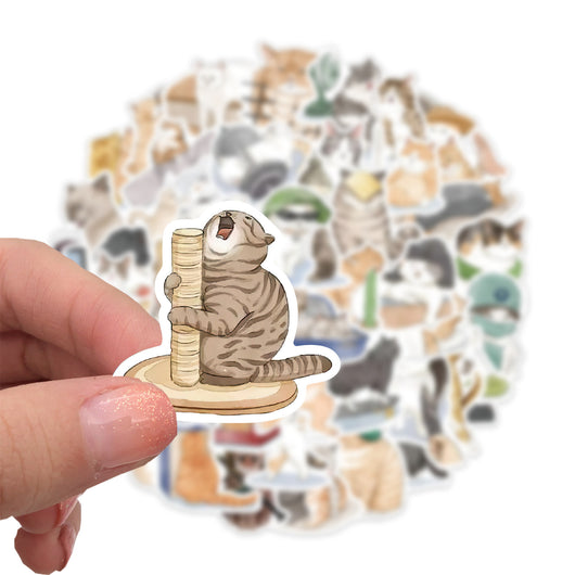 53 cartoon watercolor cute cat stickers in various poses and breeds, perfect for personalizing laptops, luggage, and phones. - Image 2
