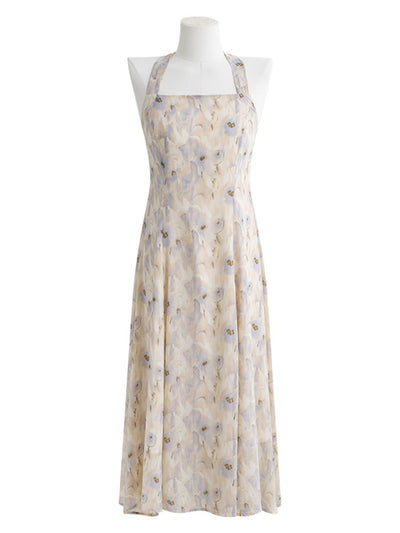 Vestido Chifón Escote Halter con Estampado Acuarela y Espalda Abierta - Image 5