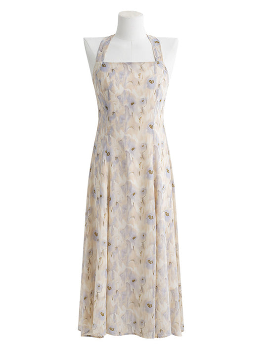 Vestido Chifón Escote Halter con Estampado Acuarela y Espalda Abierta - Image 5