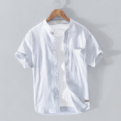 Camisa Casual de Algodón con Cuello de Pie y Rayas Distintivas - Image 4
