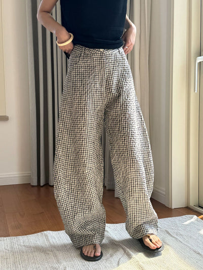 Pantalones de Lino Ancho Cuadros Mujer - Cómodos y Transpirables - Image 27