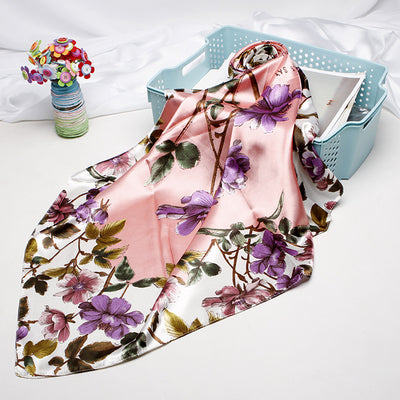 Pañuelo de Seda Artificial Estampado Retro - Accesorio Versátil para Mujer - Image 9
