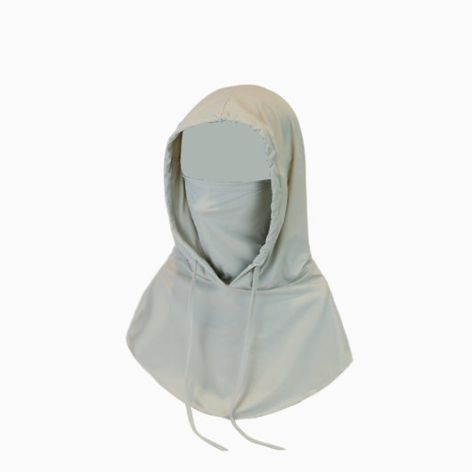 Light gray ice silk sun mask with full face coverage and an attached hood, featuring drawstrings for adjustment. - Image 2