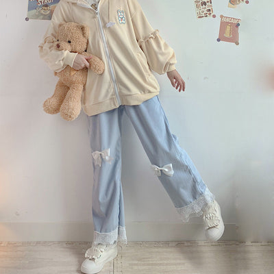 Pantalones Vintage Ancho con Lazo de Encaje para Mujer - Image 3