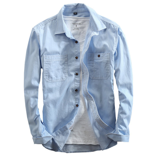 Camisa Denim Casual Holgada para Hombre con Cuello Solapa - Image 3