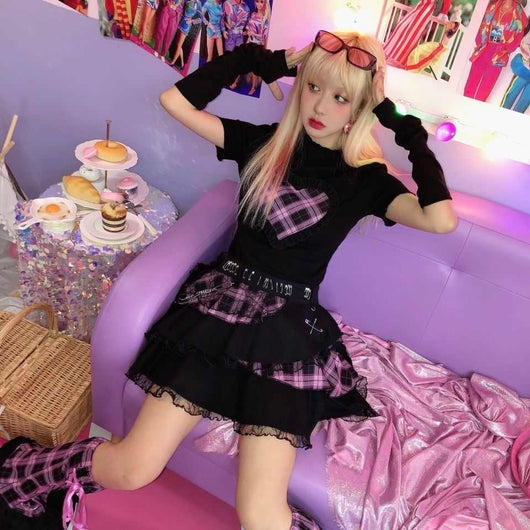 Falda Punk Harajuku con Encaje y Detalles Acolchados para Mujer - Image 8