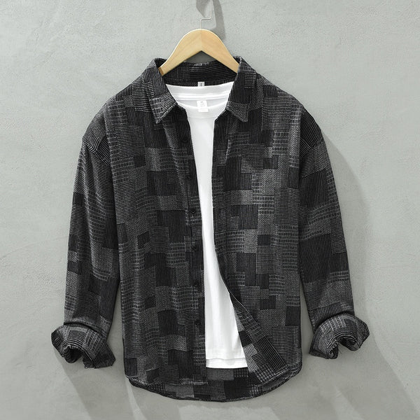 Camisa Denim Jacquard Suelta para Hombre - Manga Larga Casual
