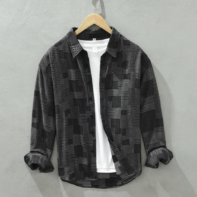 Camisa Denim Jacquard Suelta para Hombre - Manga Larga Casual