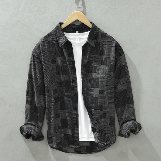 Camisa Denim Jacquard Suelta para Hombre - Manga Larga Casual